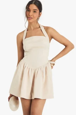 Satin Halterneck Drop Waist Volume Mini Dress | Nasty Gal
