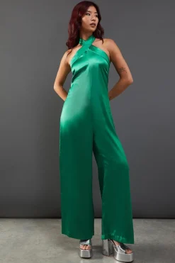 Satin Halterneck Jumpsuit | Nasty Gal
