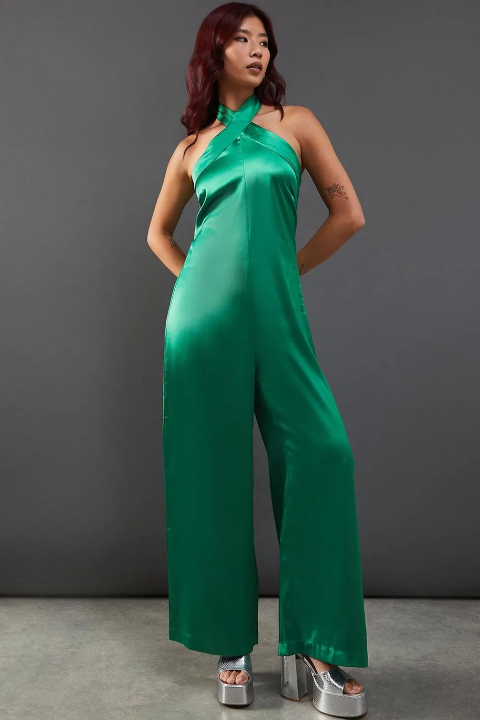Satin Halterneck Jumpsuit | Nasty Gal