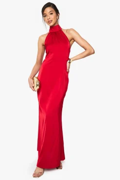Satin Halterneck Maxi Dress | Nasty Gal