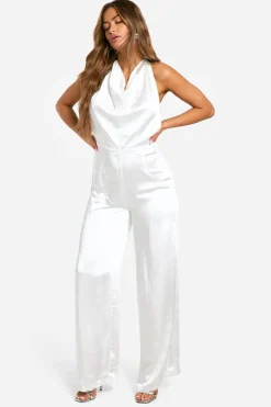 Satin High Cowl Backless Jumpsuit | Nasty Gal
