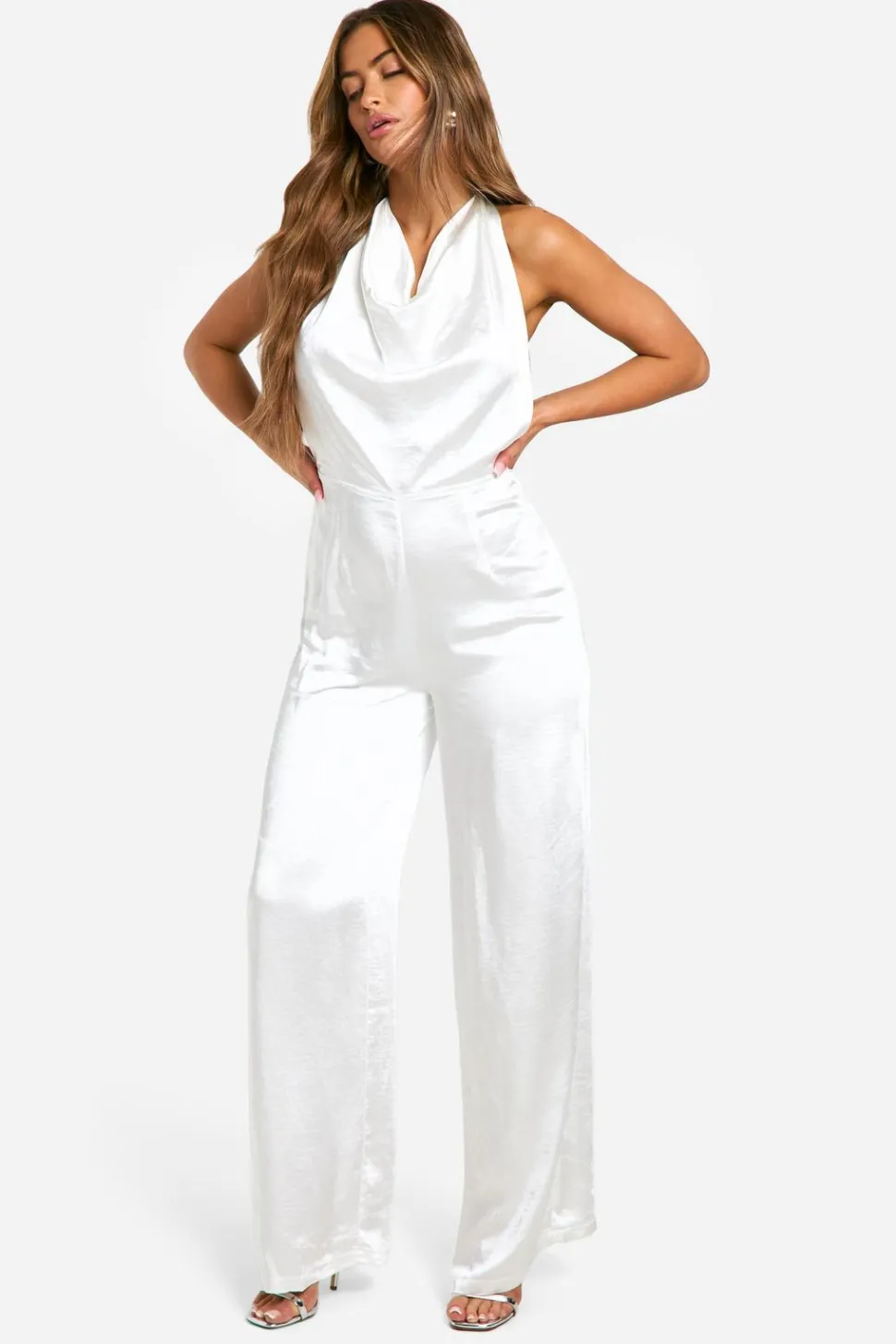 Satin High Cowl Backless Jumpsuit | Nasty Gal
