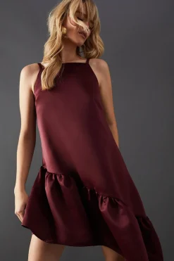 Satin High Neck Asymmetric Smock Dress | Nasty Gal