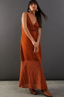 Satin Lace Panelling Maxi Slip Dress | Nasty Gal