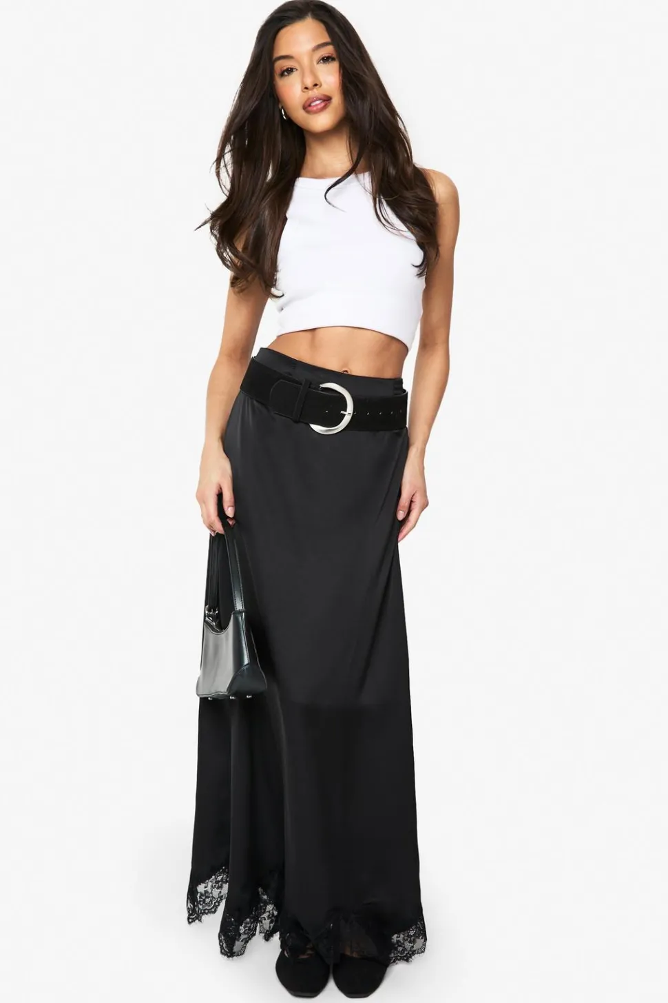Satin Lace Trim Maxi Slip Skirt | Nasty Gal