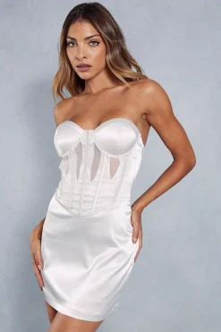 Satin Mesh Insert Corseted Bandeau Bodycon Mini Dress | Nasty Gal