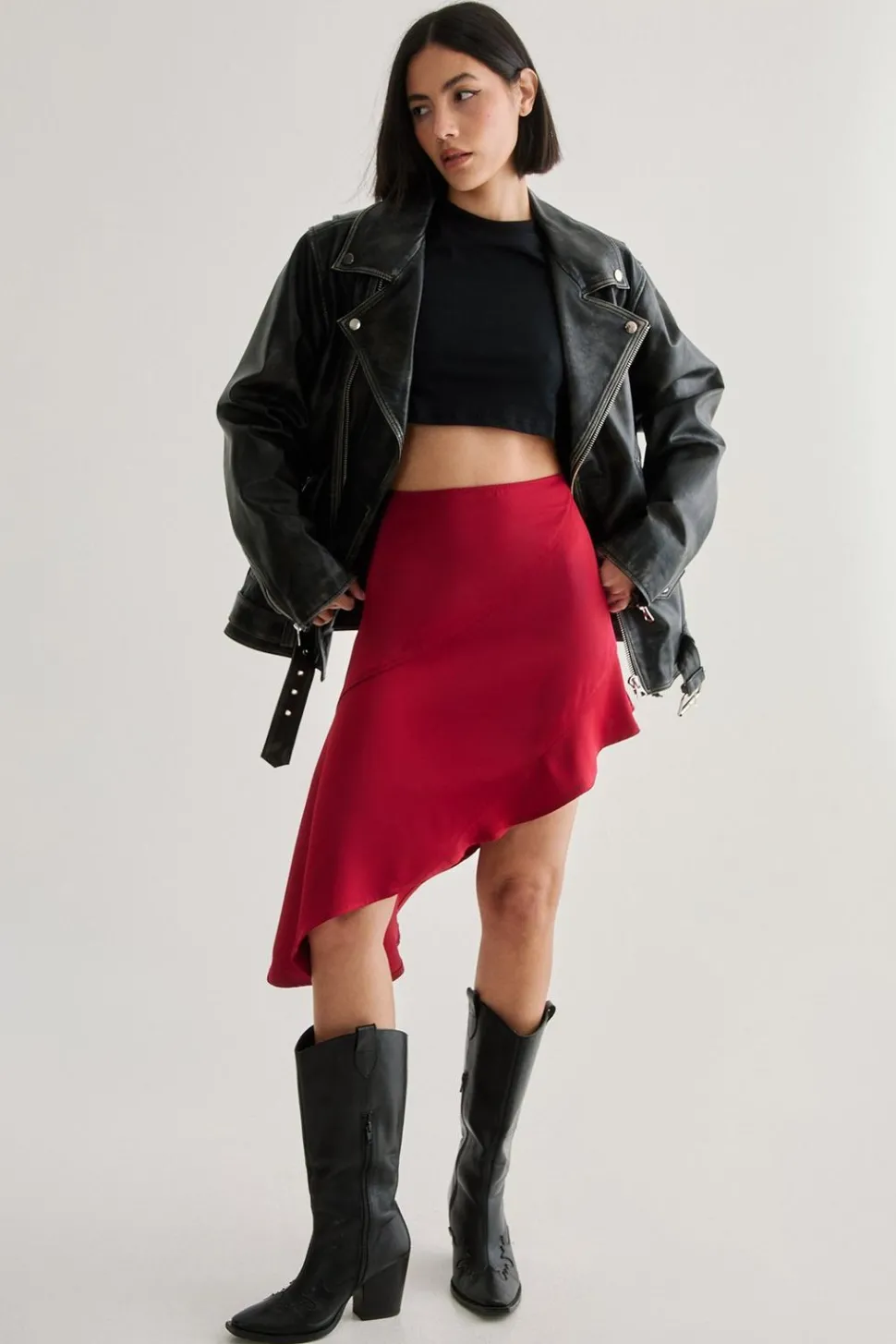 Satin Panelled Asymmetric Mini Skirt | Nasty Gal