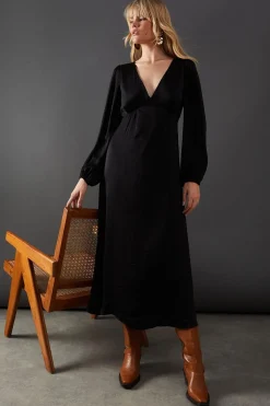 Satin Plunge Neck Midi Dress | Nasty Gal