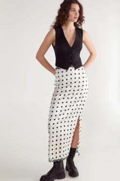 Satin Polka Dot Embroidered Split Maxi Skirt | Nasty Gal