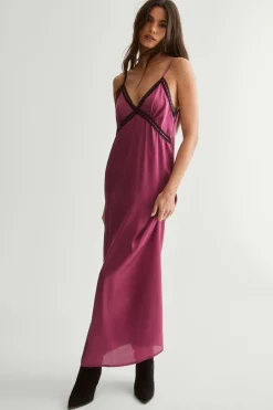 Satin Ribbon Lace Trim Maxi Slip Dress | Nasty Gal