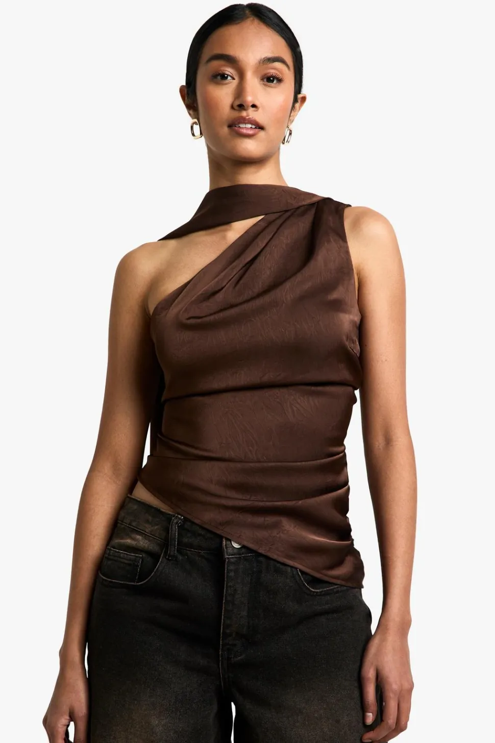 Satin Scarf Neck Tie Asymmetric Top | Nasty Gal