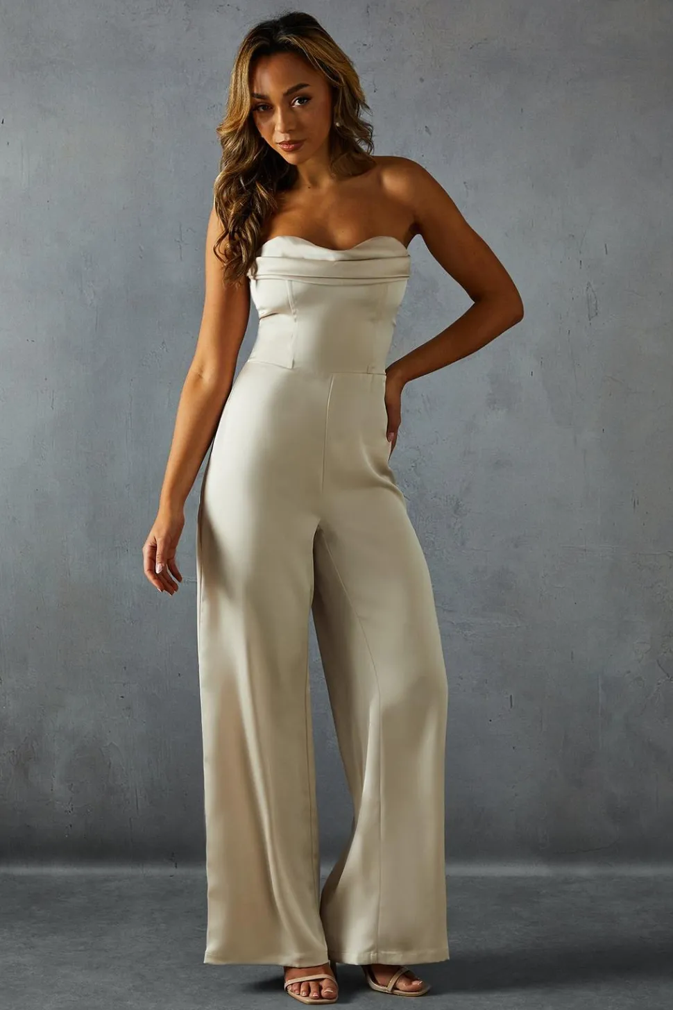 Satin Sweetheart Drape Wide Leg Jumpsuit | Nasty Gal