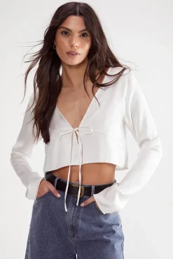 Satin Tie Front Long Sleeve Top | Nasty Gal