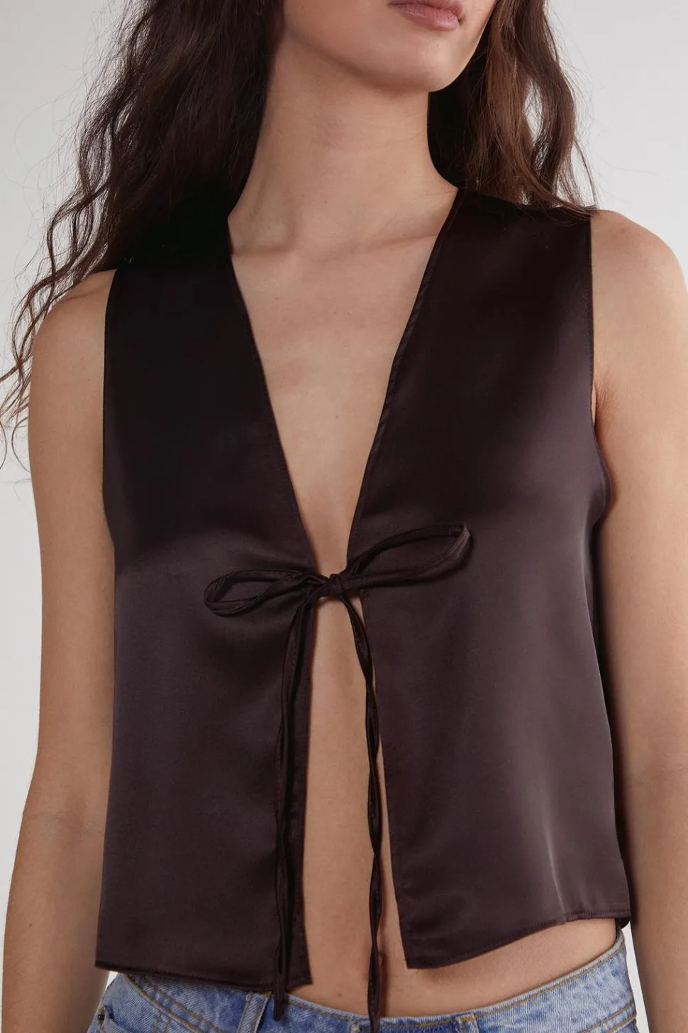Satin Tie Front Tank Top | Nasty Gal