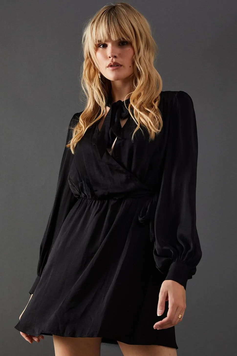 Satin Tie Neck Flippy Mini Dress | Nasty Gal