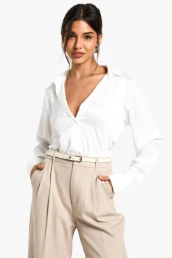 Satin V-neck Button Up Shirt | Nasty Gal