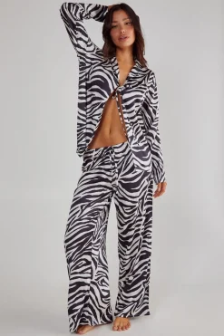 Satin Zebra Tie Front Shirt And Pants Pajama Set | Nasty Gal