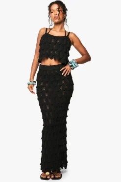 Scallop Detail Knitted Crochet Beach Maxi Skirt | Nasty Gal