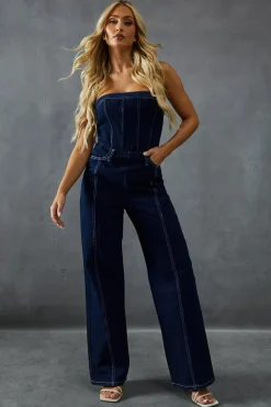 Seam Detail Bandeau Denim Jumpsuit | Nasty Gal