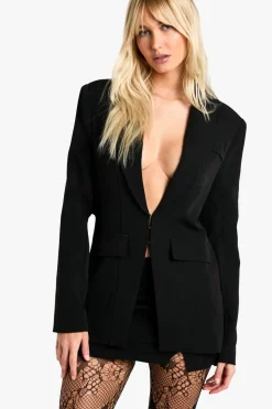 Seam Detail Plunge Front Fitted Blazer | Nasty Gal