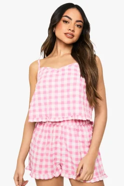 Seersucker Gingham Ruffle Short And Cami Pyjama Set | Nasty Gal