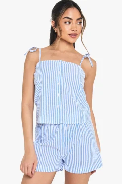 Seersucker Stripe Button Cami & Short Pyjama Set | Nasty Gal
