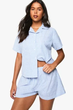 Seersucker Stripe Heart Print Short Sleeve Shirt & Shorts Pyjama Set | Nasty Gal