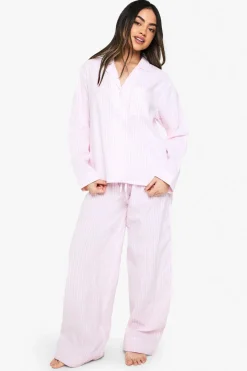Seersucker Stripe Long Sleeve Shirt & Trousers Pyjama Set | Nasty Gal