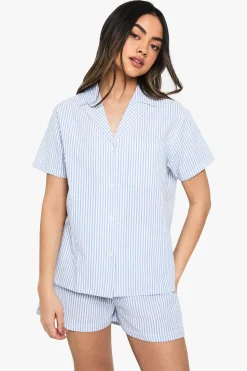 Seersucker Stripe Short Sleeve Shirt & Shorts Pyjama Set | Nasty Gal