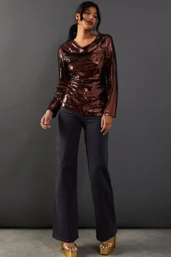 Sequin Cowl Neck Ruched Top | Nasty Gal