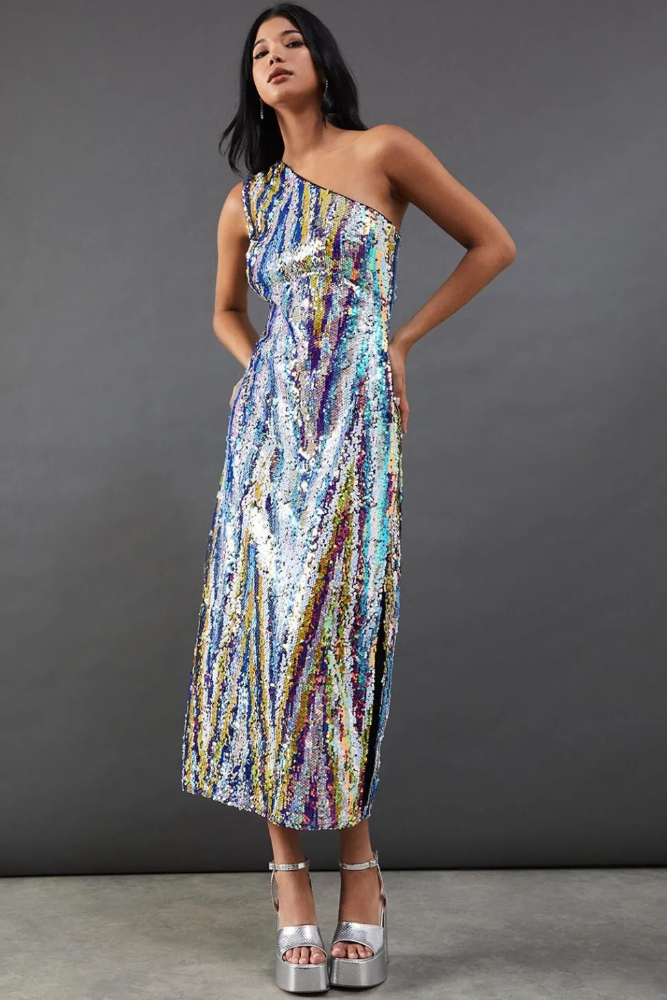 Sequin One Shoulder Midi Dress | Nasty Gal