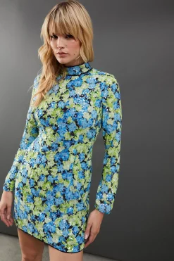 Sequin Open Back High Neck Mini Dress | Nasty Gal