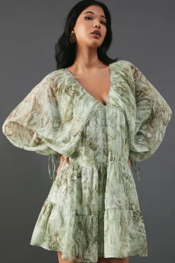 Sequin Snake Embellished Volume Sleeve Mini Smock Dress | Nasty Gal