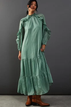 Shadow Stripe Tie Back Neck Ruffle Tier Midi Dress | Nasty Gal