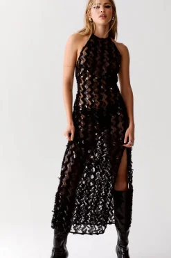 Sheer Zigzag Sequin Open Back Maxi Dress | Nasty Gal