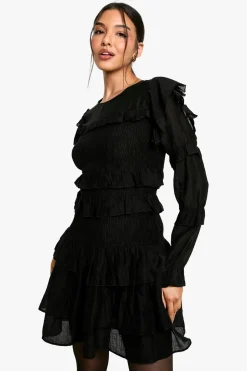 Sheered Long Sleeve Ruffle Mini Dress | Nasty Gal
