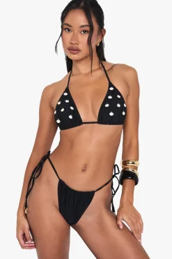 Shell Trim Embellished Triangle Bikini Top & Tanga Tie Side Bottoms Bikini Set | Nasty Gal