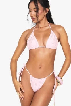 Shell Trim Embellished Triangle Bikini Top & Tanga Tie Side Bikini Bottoms | Nasty Gal