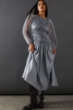 Shirred Chiffon Panel Bodice Midi Dress | Nasty Gal