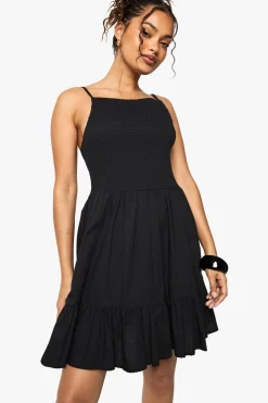 Shirred Textured Tiered Smock Mini Dress | Nasty Gal