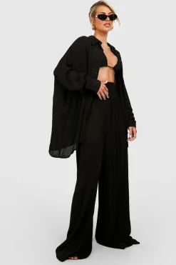 Shirred Waist Woven Wide Leg Beach Trousers | Nasty Gal