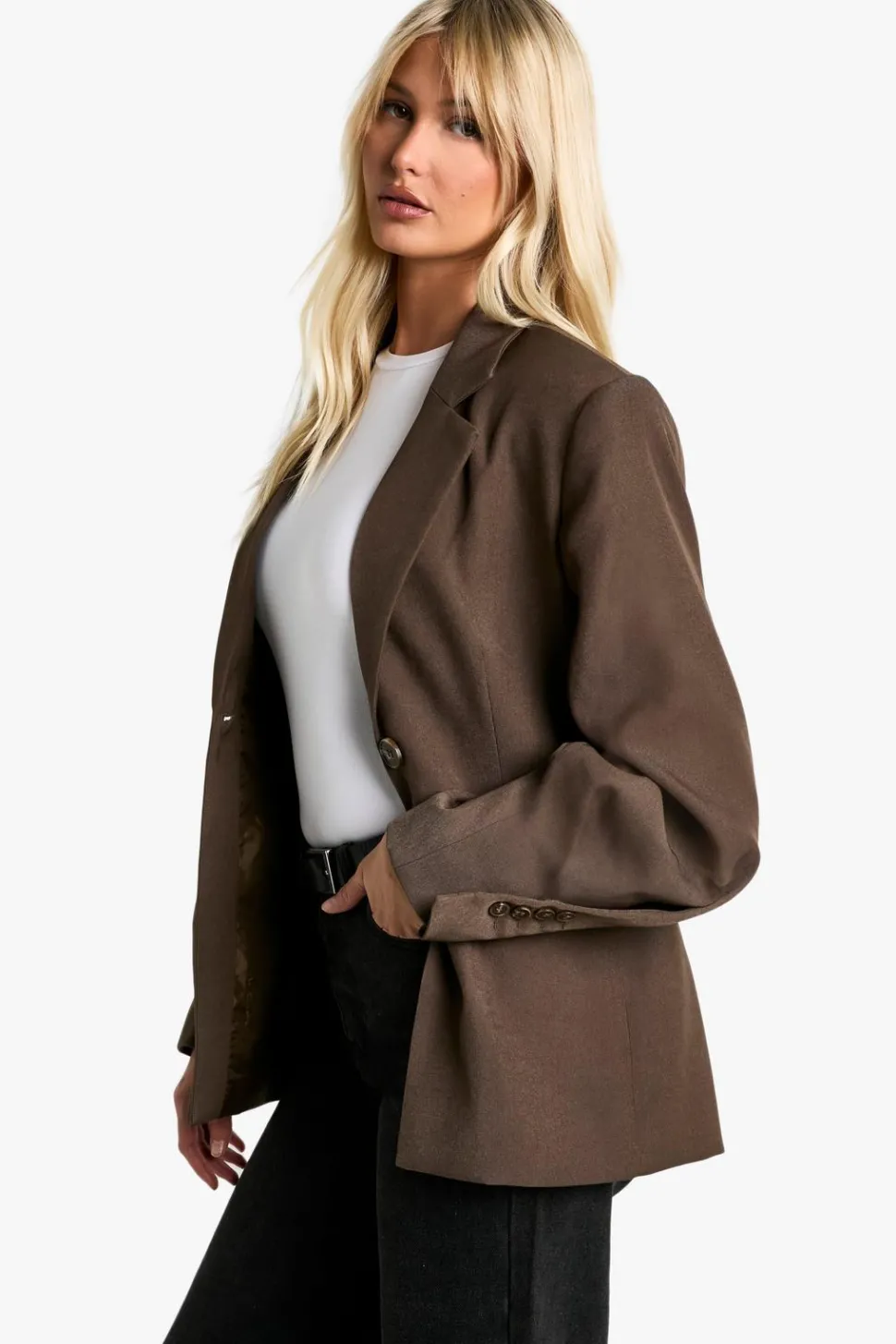 Single Breasted Button Detail Volume Sleeve Oversized Blazer | Nasty Gal