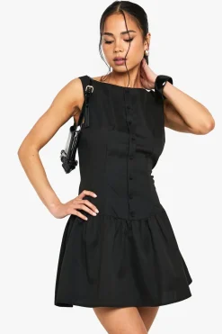 Slash Neck Button Detail Mini Dress | Nasty Gal