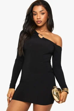 Slinky Asymmetric Gold Trim Detail Mini Dress | Nasty Gal