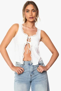 Slinky Lace Trim Tie Front Milmaid Top | Nasty Gal