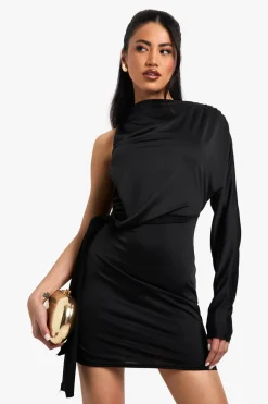 Slinky One Shoulder Knot Detail Mini Dress | Nasty Gal