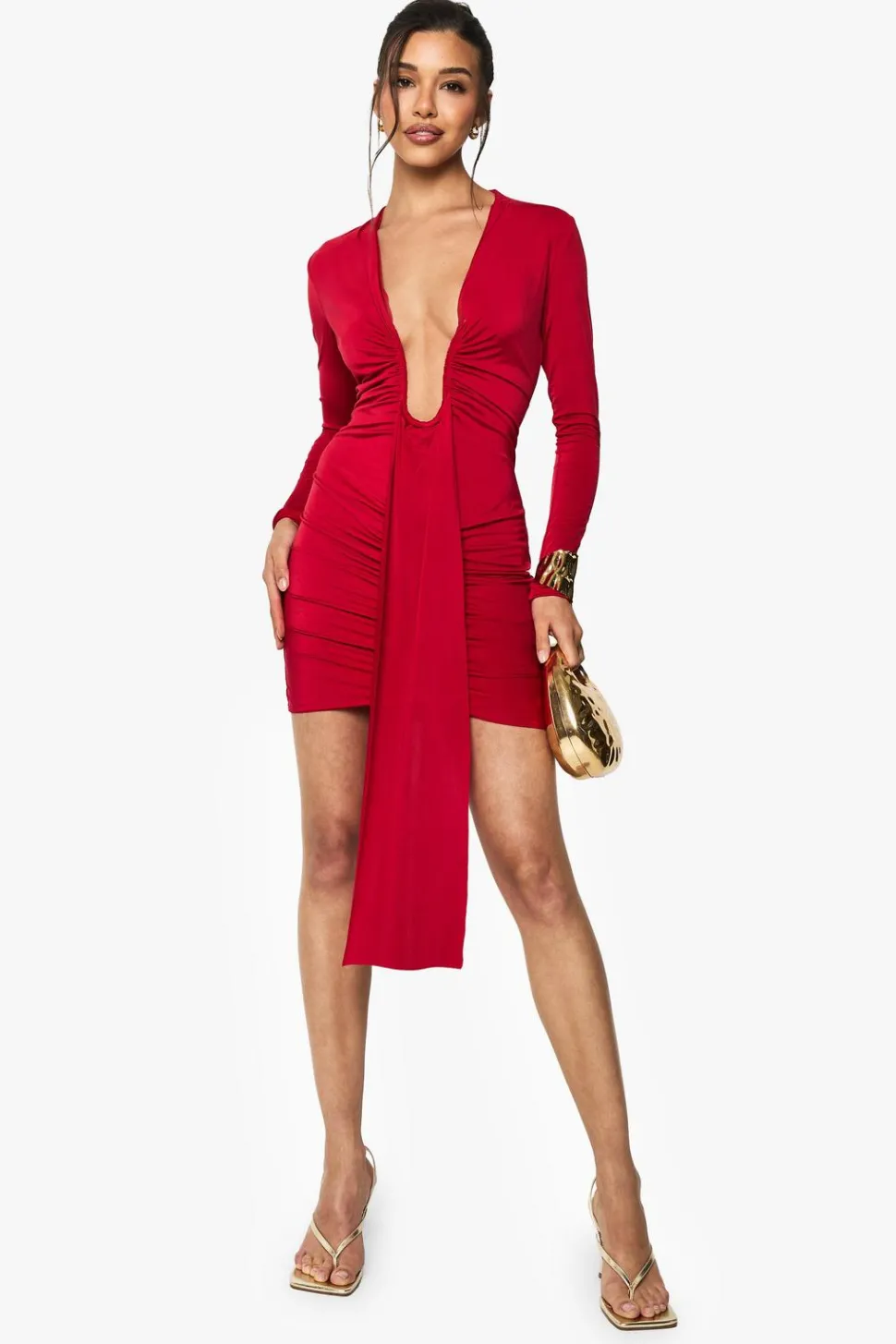 Slinky Plunge Ruched Mini Dress | Nasty Gal