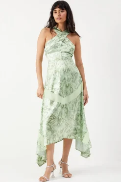 Snake Print Satin Cross Front Chiffon Insert Hanky Hem Midi Dress | Nasty Gal