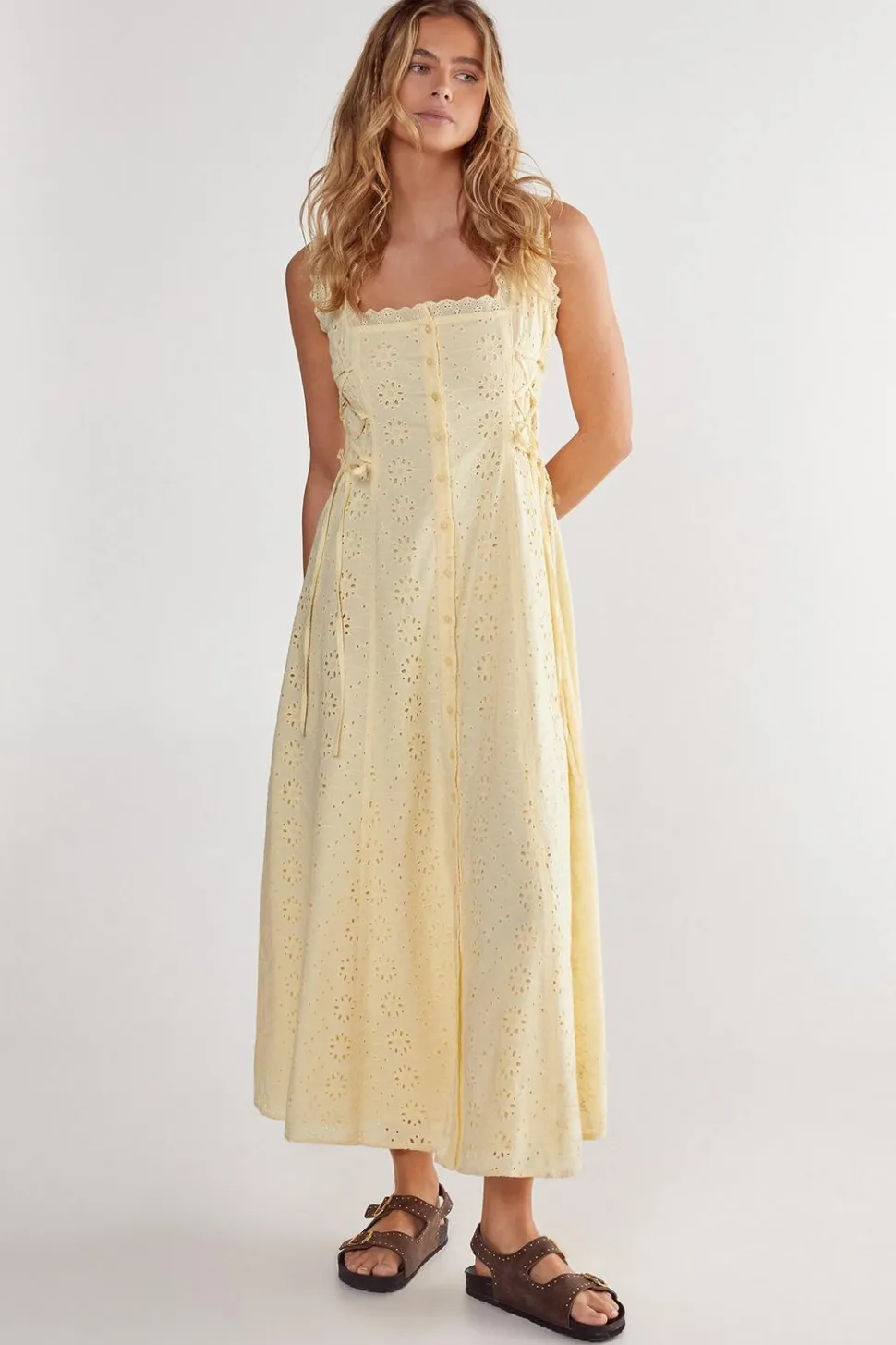 Soft Corset Broderie Lace Up Side Midi Dress | Nasty Gal