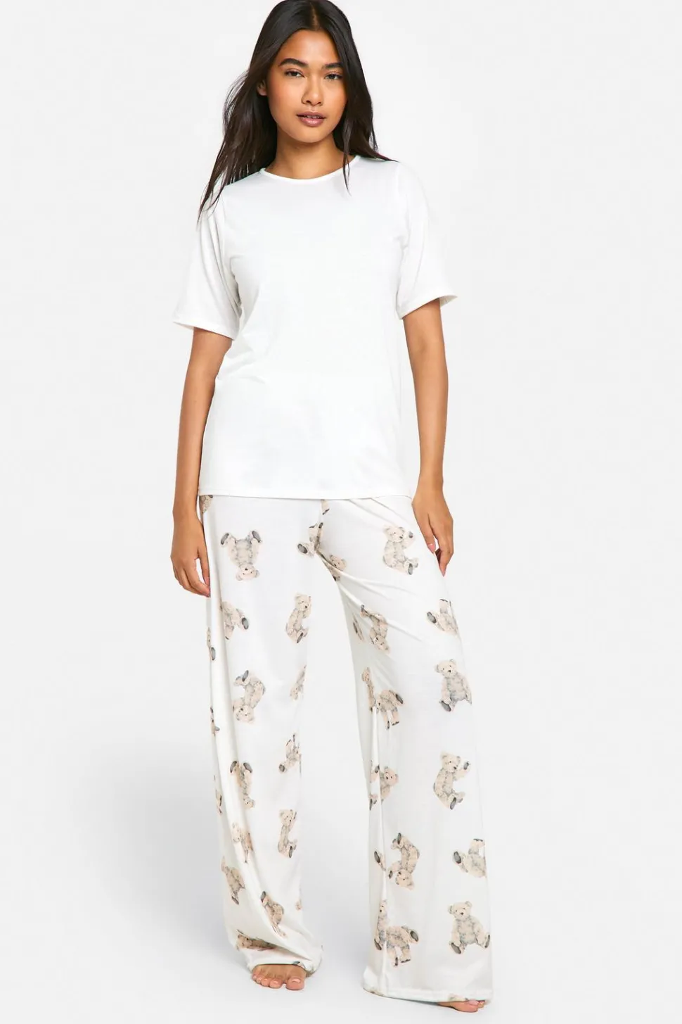Soft Touch Bear Print Button Detail Short Sleeve T-Shirt & Trousers Pyjama Set | Nasty Gal